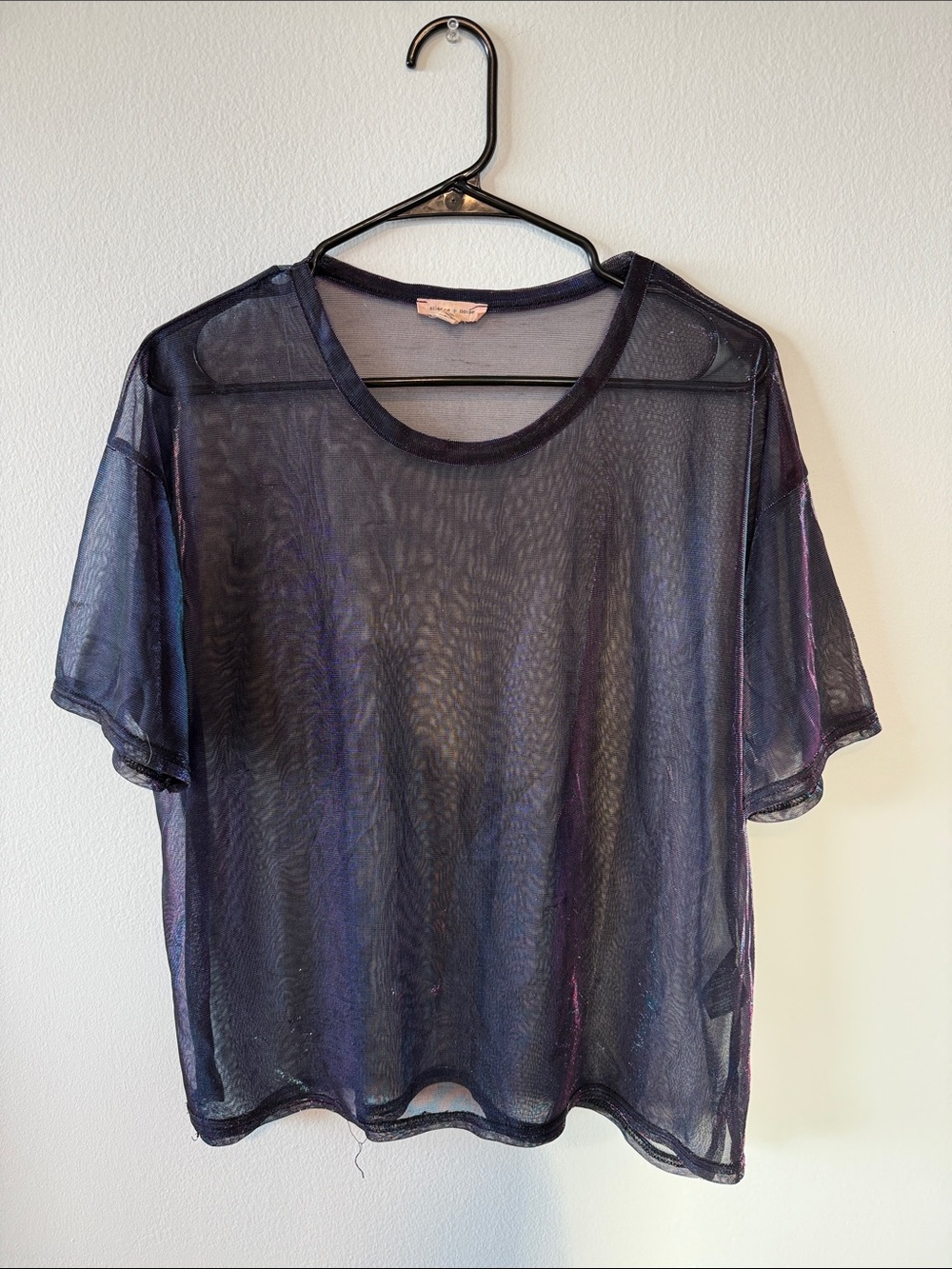 Sheer Short-Sleeve Mesh Top - Black/Purple
